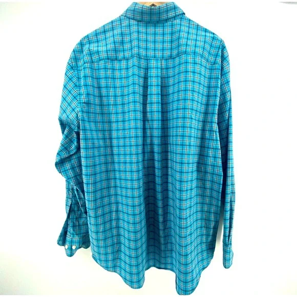 Jos A Bank Shirt Mens XL Teal Blue Black Plaid Long Sleeve Button Down Dress - Picture 4 of 5